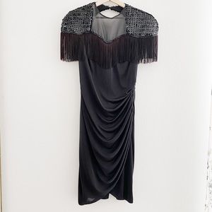 Abby Kent - Vintage Black Flapper Style Dress with Sequin Shoulder Details szL